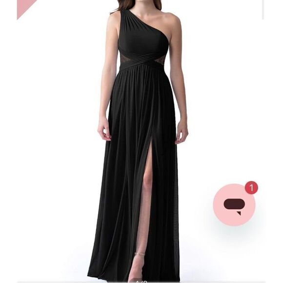 NWT Azazie  MELI formal black tie bridesmaids chiffon, one shoulder dress￼ size1 - Picture 1 of 8